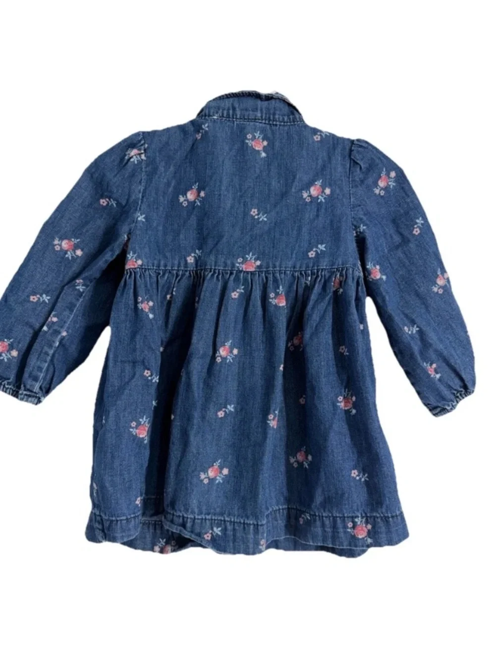 Baby GAP Girls Long Sleeve Floral Chambray Light‎ Denim Dress Sz 18-24M